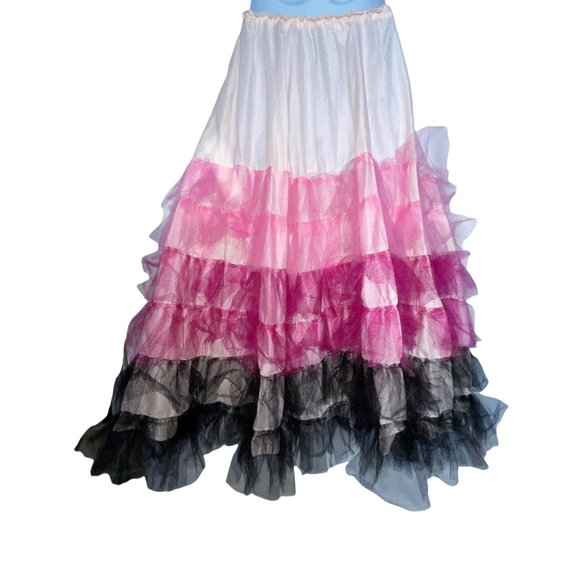 Handmade Cream Pink Tiered Midi Tuille Costume Skirt Women's M - Picture 6 of 10